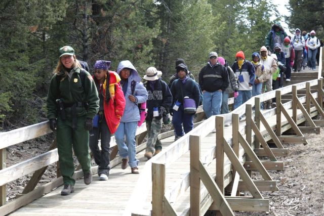 Cate Splane with Expedition Yellowstone! group at Mammoth Terraces Picture