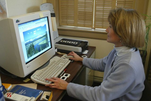 Clare Cloghessy scanning slides Picture