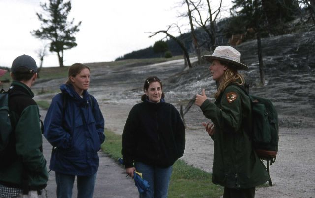 Jen Shoemaker leading an interpretive walk at Mammoth Hot Springs Picture