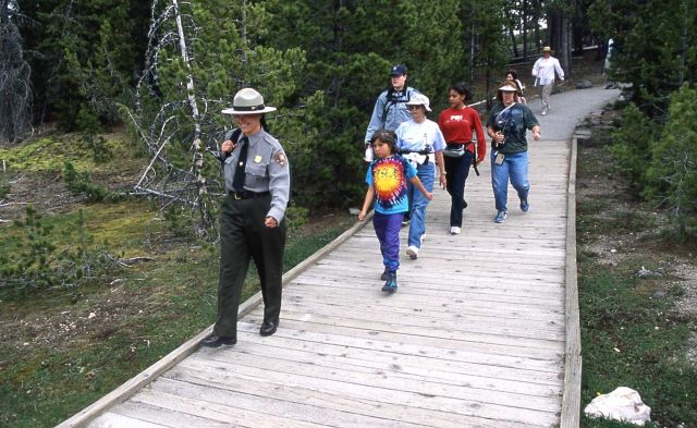 Denise Herman leading an interpretive walk at Norris Geyser Basin Picture