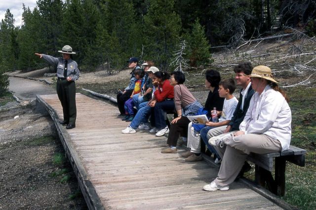 Denise Herman leading an interpretive walk at Norris Geyser Basin Picture