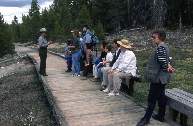 Denise Herman leading an interpretive walk at Norris Geyser Basin Picture