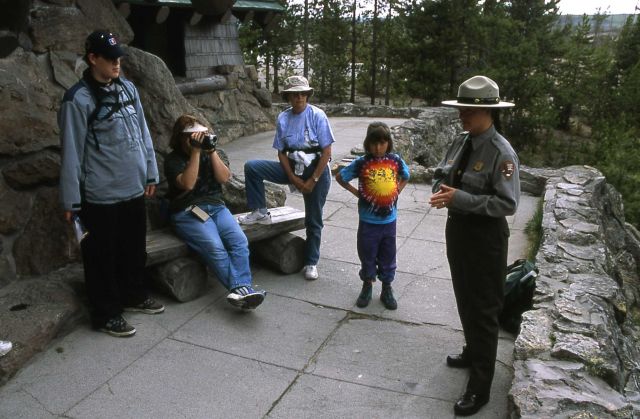 Denise Herman leading an interpretive walk at Norris Geyser Basin Picture