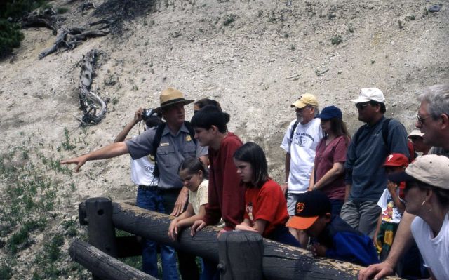 Tom Roberts leading an interpretive walk at Mud Volcano Picture