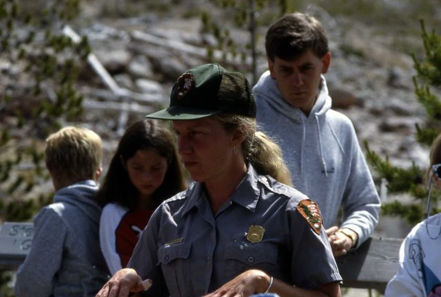 Janet Ellis leading an interpretive walk at Mammoth Hot Springs Picture