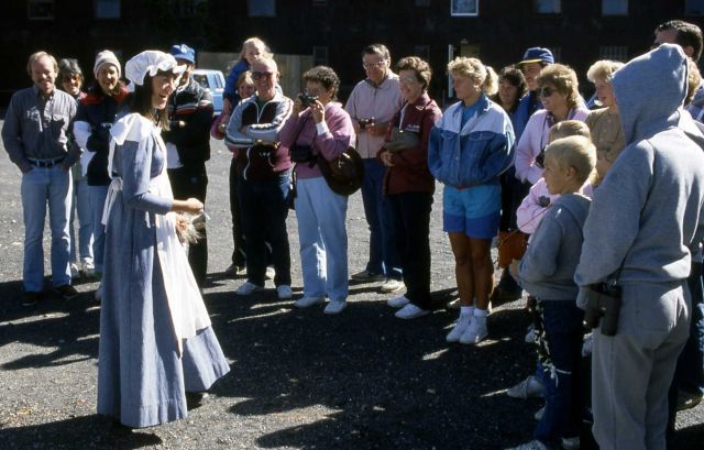 Karen Boucher giving an interpretive program at Old Faithful Inn Picture