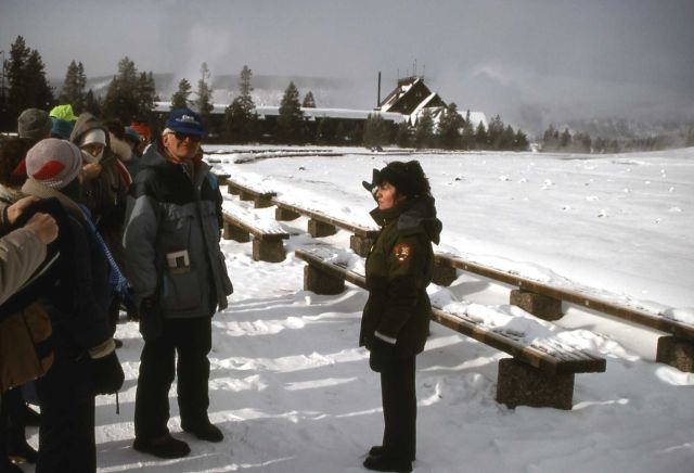 Jeannine Wagner leading an interpretive Geyser Basin walk in the winter Picture