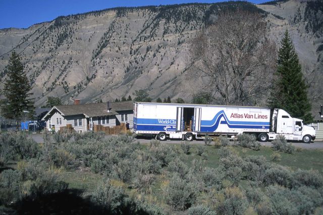 Moving truck in residential area (Lower Mammoth) at Mammoth Hot Springs Picture