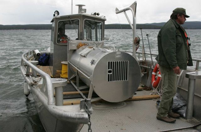 Bear trap on boat in southeast arm of Yellowstone Lake Picture