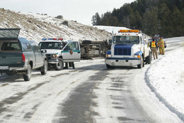 Ranger Travis Poulson at motor vehicle accident east of Phantom Lake Picture