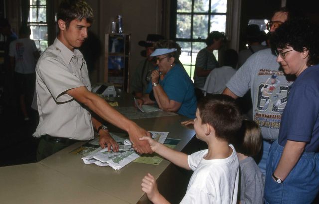 Unilever intern with Jr Rangers at the Albright Visitor Center at Mammoth Hot Springs Picture