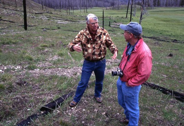 Don Despain with reporter at the Arrow fire site Picture