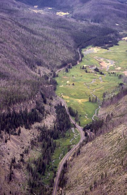 Aerial view of Obsidian Cliff & Obsidian Creek Picture
