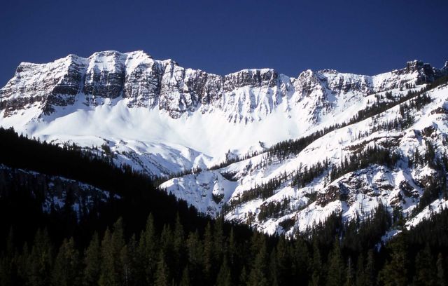 Amphitheater Mountains with snow as seen from Silver Gate, Montana Picture