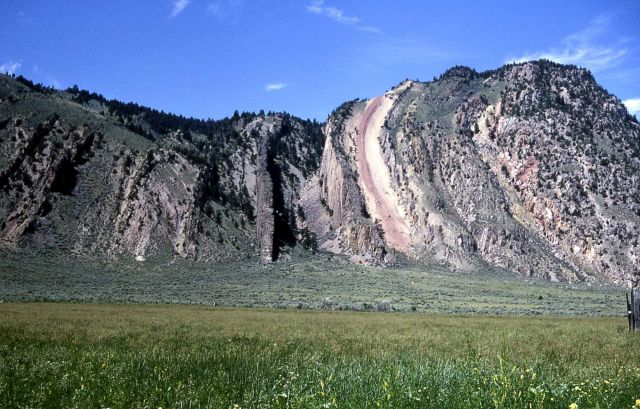 Devil's Slide, sedimentary layers of rock that have been tilted up on edge, near Corwin Springs, Montana Picture