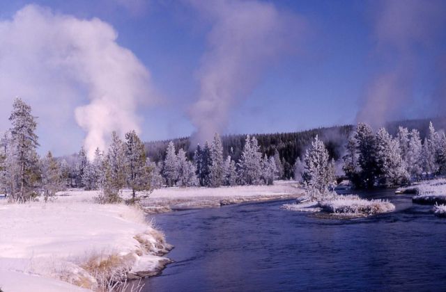 Upper Geyser Basin in the winter with snow Picture