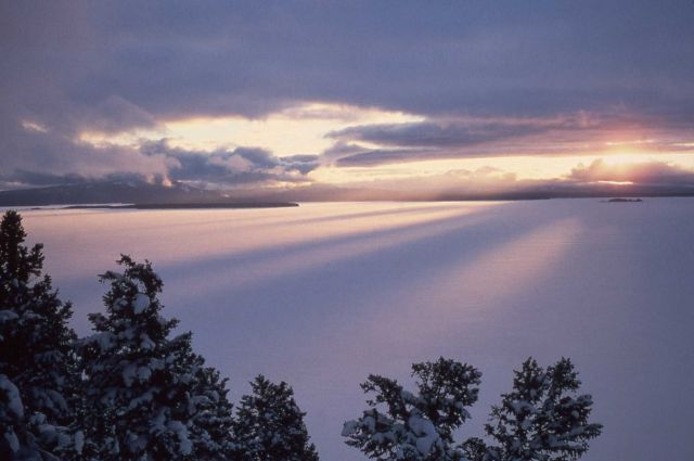Sunset in winter over Yellowstone Lake Picture