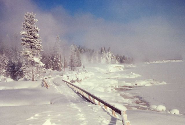West Thumb Geyser Basin boardwalk in snow in the winter Picture