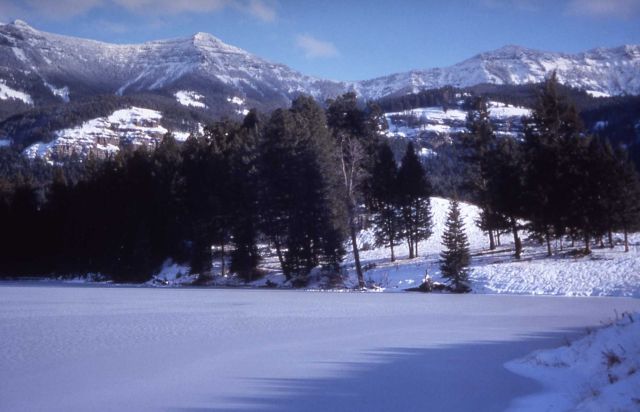 Winter view of Trout Lake frozen, The Thunderer & Mt Norris in background Picture