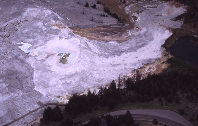 Aerial view of Canary Spring & Main Terrace - Mammoth Hot Springs Picture