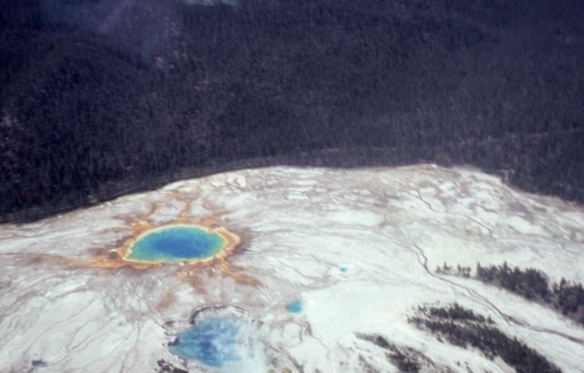 Aerial view of Grand Prismatic Spring & Excelsor Geyser - Midway & Lower Geyser Basin Picture
