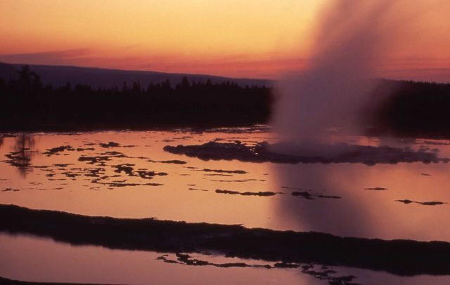 Great Fountain Geyser at sunset - Midway & Lower Geyser Basin Picture