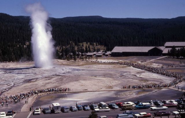Old Faithful Geyser as seen from the top of Old Faithful Inn - Upper Geyser Basin Picture