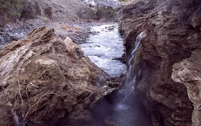 Hot spring waterfall in the Gardner River near Boiling River - Mammoth Hot Springs Picture