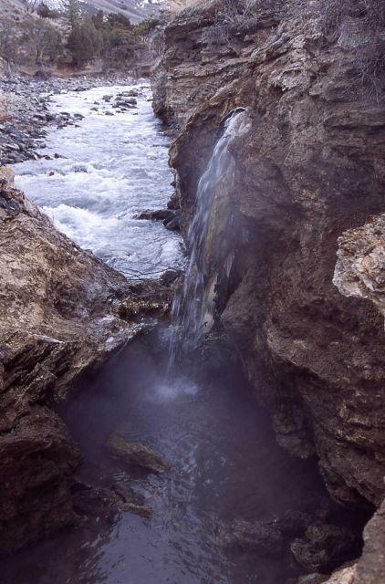Hot spring waterfall in the Gardner River near Boiling River - Mammoth Hot Springs Picture