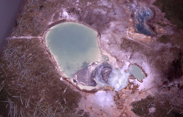 Aerial view of Mud Volcano area - thermal explosion - Hot Springs Picture