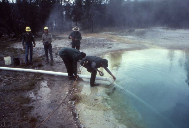 Morning Glory Pool - cleaning-siphon set up - Upper Geyser Basin Picture