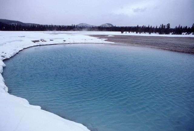 Turquoise Pool with snow at edge - Midway Geyser Basin Picture
