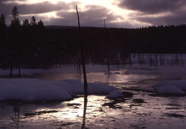Fountain Paint Pots at sunset with snow Picture