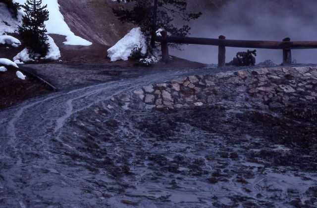 Increased activity with mud flowing onto walk - Mud Pots, Mud Volcano area Picture
