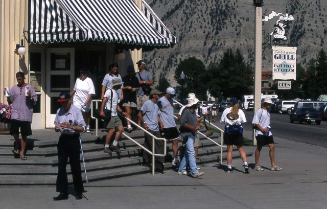 Crowd in front of Terrace Grill, Mammoth Hot Springs Picture
