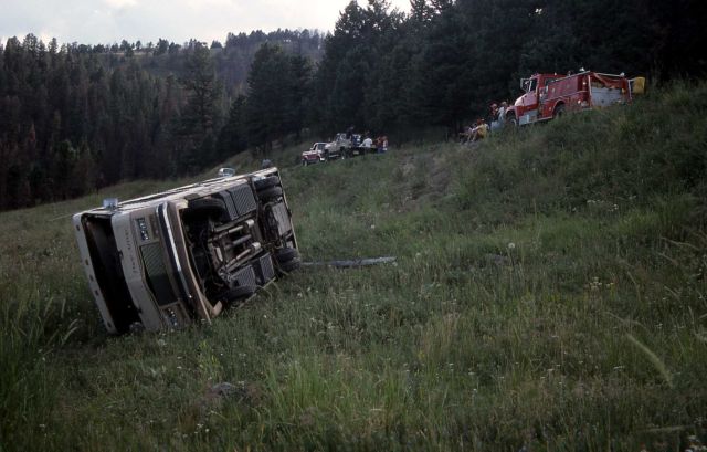Motorhome laying on its side after an accident near Elk Creek Picture