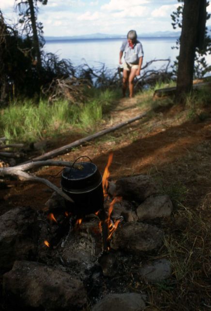 Campfire at backcountry campsite Picture