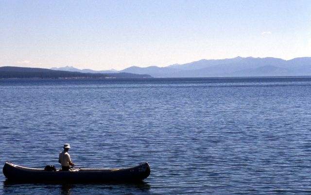 Fishing from a canoe on Yellowstone Lake Picture