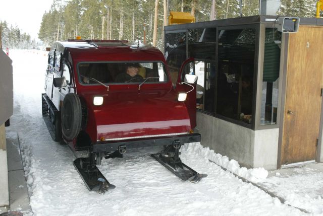 Bombardier entering Yellowstone in the winter at the West entrance Picture