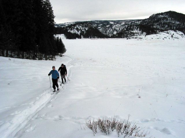 Skiers on Slough Creek trail Picture