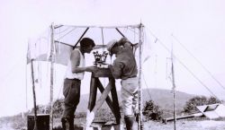 Lieutenants Charles Pierce and William Tucker setting up at Station Algers in the Big Sur area of the California coast. Image