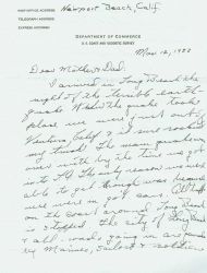 Page 1 of Floyd Risvold's letter home describing the Long Beach earthquake destruction that he witnessed on March 11, 1933. Image