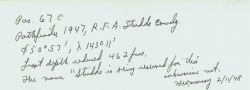 A note from the great C&GS bathymetrist Harold Murray stating that the seamount now known as Pathfinder Seamount was originally meant to be named Stud Image