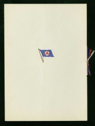 End cover of the menu of the 100th Anniversary Coast and Geodetic Survey banquet showing Coast and Geodetic Survey flag. Image