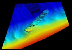 Multi-beam sonar image of ship wreck. Image