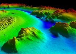 Multi-beam sonar image of entrance to Portsmouth Harbor, New Hampshire. Image