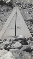 A temporary boundary marker between Canada and the United States Image