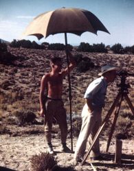 Tom Lovering and Shorty during Ely base line measurement operations. Image