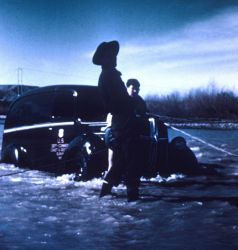 Hadley and Wildman fording the Gila River in a C&GS truck Image