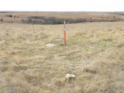 The triangulation station Meades Ranch, left of marker post, and Reference Mark No Image